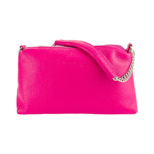 Charger l'image dans la galerie, RB1025BE | Women's Hand Bag with double zipper in Genuine Leather Made in Italy. Adjustable leather shoulder strap. Shiny Nickel hardware - Fuxia color - Dimensions: cm 26 x 14 x 9-3