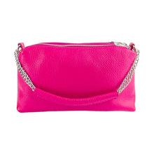 Charger l'image dans la galerie, RB1025BE | Women's Hand Bag with double zipper in Genuine Leather Made in Italy. Adjustable leather shoulder strap. Shiny Nickel hardware - Fuxia color - Dimensions: cm 26 x 14 x 9-4