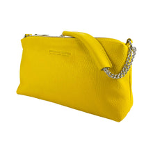 Charger l'image dans la galerie, RB1025R | Women's Hand Bag with double zipper in Genuine Leather Made in Italy. Adjustable leather shoulder strap. Polished Nickel hardware - Yellow color - Dimensions: 26 x 14 x 9 cm.-2