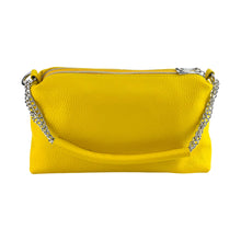 Charger l'image dans la galerie, RB1025R | Women's Hand Bag with double zipper in Genuine Leather Made in Italy. Adjustable leather shoulder strap. Polished Nickel hardware - Yellow color - Dimensions: 26 x 14 x 9 cm.-4