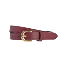Charger l'image dans la galerie, RB4018X | Women's Belt Made in Italy in Soft Genuine Sauvage Leather. Polished Gold-finish buckle. Burgundy color. Dimensions: 115 x 2.0 x 0.5 cm (waistline 100 cm)-0