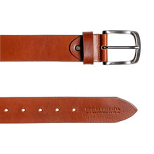 Charger l'image dans la galerie, RB4027S | Men's Belt Made in Italy in Genuine Vegetable-Tanned Leather. Satin Gunmetal Buckle. Cognac Color. Dimensions: 125 x 4.0 x 0.5 cm (waistline 110 cm)-2