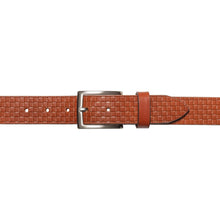 Charger l'image dans la galerie, RB4028S | Men's Belt with Allover Print, Made in Italy in Genuine Vegetable-Tanned Leather. Satin Silver Buckle. Cognac Color. Dimensions: 125 x 3.5 x 0.5 cm (waistline 110 cm)-1