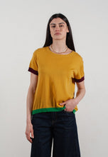 Charger l'image dans la galerie, T-shirt col rond manches courtes femme en cachemire & laine ultrafin jaune & rouge bordeaux & vert - KELLY 8-0