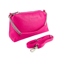 Charger l'image dans la galerie, RB1025BE | Women's Hand Bag with double zipper in Genuine Leather Made in Italy. Adjustable leather shoulder strap. Shiny Nickel hardware - Fuxia color - Dimensions: cm 26 x 14 x 9-0
