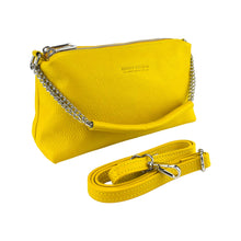 Charger l'image dans la galerie, RB1025R | Women's Hand Bag with double zipper in Genuine Leather Made in Italy. Adjustable leather shoulder strap. Polished Nickel hardware - Yellow color - Dimensions: 26 x 14 x 9 cm.-0

