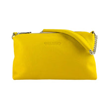Charger l'image dans la galerie, RB1025R | Women's Hand Bag with double zipper in Genuine Leather Made in Italy. Adjustable leather shoulder strap. Polished Nickel hardware - Yellow color - Dimensions: 26 x 14 x 9 cm.-3
