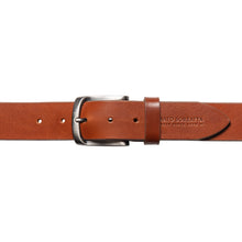 Charger l'image dans la galerie, RB4027S | Men's Belt Made in Italy in Genuine Vegetable-Tanned Leather. Satin Gunmetal Buckle. Cognac Color. Dimensions: 125 x 4.0 x 0.5 cm (waistline 110 cm)-1
