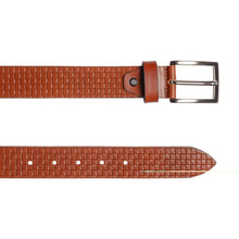 Charger l'image dans la galerie, RB4028S | Men's Belt with Allover Print, Made in Italy in Genuine Vegetable-Tanned Leather. Satin Silver Buckle. Cognac Color. Dimensions: 125 x 3.5 x 0.5 cm (waistline 110 cm)-2
