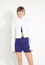 Charger l'image dans la galerie, Mini short femme en cachemire ajouré bleu nuit - AVA 14-1
