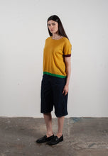 Charger l'image dans la galerie, T-shirt col rond manches courtes femme en cachemire &amp; laine ultrafin jaune &amp; rouge bordeaux &amp; vert - KELLY 8-1
